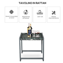 Outsunny Tavolino da caffè da Giardino Piano in Vetro Temperato in Rattan Alluminio 50 x 49,5 x 50 cm