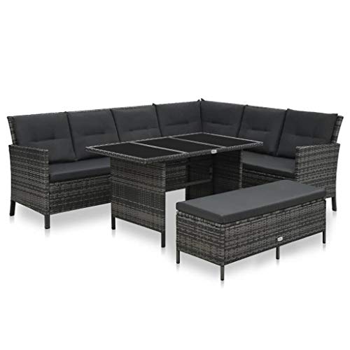 SKM Set Divani da Giardino 3 pz con Cuscini in Polyrattan Grigio (55.82kg)