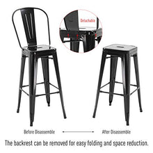 homcom Set 4 Sgabelli per Casa o Bar in Metallo Nero Leggero, Design Industriale con Poggiapiedi (44 x 49 x 116 cm)