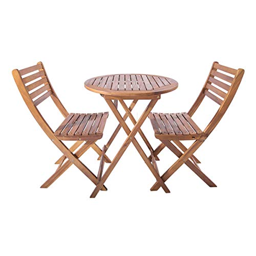 CGBF-Set Bistrot in Legno Massello,Set di Mobili da Giardino Resistente alle Intemperie,Tavolo Pieghevole e 2 Sedie per Terrazze e Balconi,A