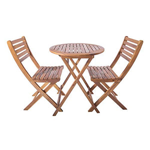 CGBF-Set Bistrot in Legno Massello,Set di Mobili da Giardino Resistente alle Intemperie,Tavolo Pieghevole e 2 Sedie per Terrazze e Balconi,A