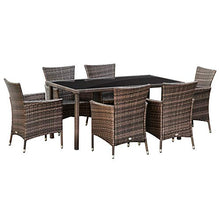 Outsunny Set Mobili da Esterno con 1 Tavolo e 6 Sedie da Giardino con Cuscini, Rattan PE e Metallo Zincato, Marrone
