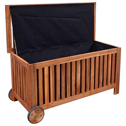 Scatola portaoggetti da giardino in legno naturale, contenitore da giardino con 2 ruote e maniglia mobili da giardino, 118 x 52 x 58 cm