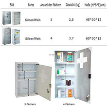 Armadio per medicinali in acciaio inox con serratura e 2 chiavi Tip-on automatico (4 scomparti argentati, 60 x 30 x 12 cm)