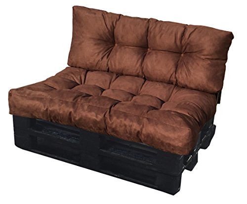 SET CUSCINI PER DIVANI PALLET BANCALI Seduta 120x80x15 cm + Schienale 120x42x10-18 cm - COLORE MARRONE