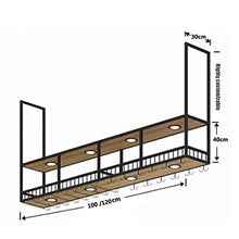 ZYLZL Portabottiglie per Vino, Bar, Ristorante, Portabicchieri da Vino, Portabottiglie per Vino in Legno Massello per la Casa a 2 Livelli con Luce, Ferro Industriale Rosso, Porta Calici da Appendere,