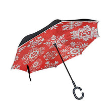 LENNEL con strisce riflettenti di sicurezza notturna vari fiocchi di neve manico a forma di C doppio strato antivento design Reverse pieghevole invertito ombrelli
