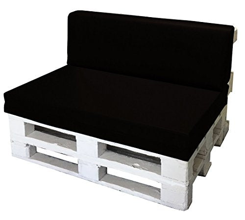 SET CUSCINI PER DIVANI PALLET BANCALI Seduta 120x80x15 cm + Schienale 120x39x11-19 cm - Ecopelle IDROREPELLENTE NERO