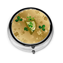 Contenitore rotondo per pillole con trifoglio dorato e verde, a 3 scomparti, in metallo, per medicina e vitamina