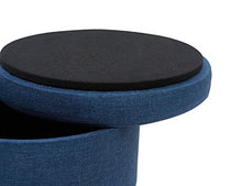 Suhu Puffo Sgabello in Tessuto Pouf Ottoman Contenitore Rotondo Pouff Poggiapiedi Salotto Puff per Bambini Piedi in Legno Blu