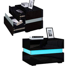 Greensen Comodino con illuminazione a LED, mobile porta tablet, comodino comò con 2 cassetti, comodino lucido, comò Flow, 60 x 45 x 39 cm(Nero)