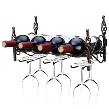 TFACR Espositore per Bottiglie di Vino in Ferro e Vetro da Vino Portabottiglie da Vino a Parete 4 Bottiglie di Vino e 6 Bicchieri da Vino in Vetro per Regali