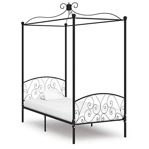 SKM Letto a Baldacchino Nero in Metallo 90x200 cm (22.8kg)