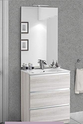 Dafne Italian Design Mobile da bagno con lavabo - Componibile bagno 3 cassetti con maniglia a gola, lavabo e specchio con luce a Led cm. 60 x 46 x 189h (STMB)