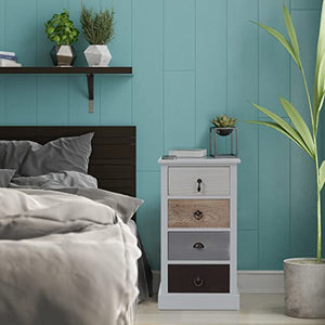 Rebecca Mobili Comodino Bianco Nero Beige, cassettiera 4 cassetti, Legno Paulownia, Stile Shabby, Camera Bagno Sala - Misure: 69 x 37 x 27 cm (HxLxP) - Art. RE4310