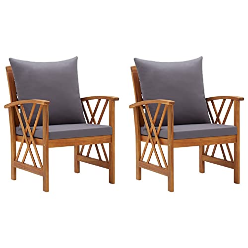 Tidyard Set 2 Sedie da Giardino con Braccioli in Legno Massello di Acacia con Cuscini 59x67x83 cm,Poltrone da Giardino in Legno,Poltrocine da Giardino in Legno,Poltrone Poltrocine da Esterno in Legno