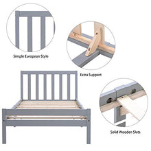 Letto singolo grigio 90 x 190 cm telaio in legno di pino massello, struttura per camera da letto in legno, letto con testiera per adulti e bambini, adatto per materassi da 90 x 190 cm