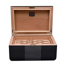 NIHAOA Accessori del Sigaro Corrosione Cigar Humidor Superficie di Cuoio for i sigari Desktop Rivestito Cedro Box con igrometro e umidificatore, Nero Buon apporto di umidità