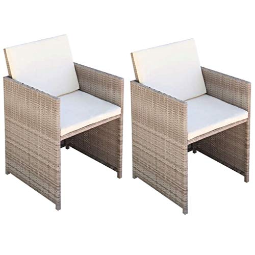 FAMIROSA Sedie da Giardino 2 pz con Cuscini in Polyrattan Beige