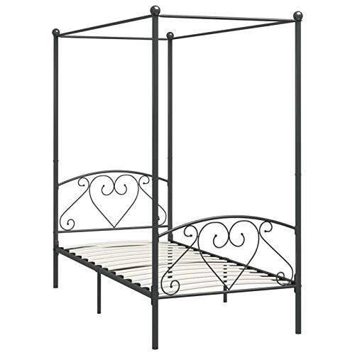 Tidyard Letto a Baldacchino Grigio in Metallo 120x200 cm,Letto a Soppalco,per Camera da Letto, Camera degli Ospiti, Dormitorio