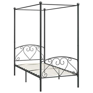 Tidyard Letto a Baldacchino Grigio in Metallo 120x200 cm,Letto a Soppalco,per Camera da Letto, Camera degli Ospiti, Dormitorio