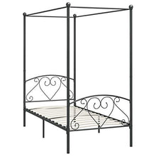 Tidyard Struttura Letto Singolo a Baldacchino in Metallo Grigio con Doghe,Telaio Letto Giroletto Singolo con Tetto in Metallo con Doghe 120x200 cm