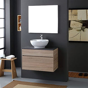 Kiamami Valentina MOBILE BAGNO SOSPESO CM80 CON TOP IN LEGNO ANTRACITE E LAVABO DA APPOGGIO | SOLE