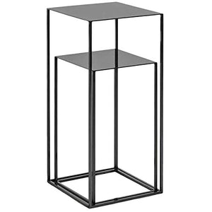 Tavolino Set di 2 Stretto Tavolo da Nidificazione, Alto Espositore per Piante da Soggiorno，Stile Industriale Metallo (Color : Black)