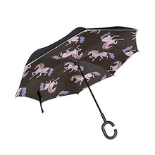 LENNEL modello di unicorno invertire pieghevole ombrello con strisce riflettenti di sicurezza notturna doppio strato antivento design C maniglia