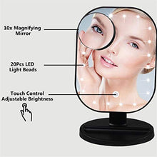 JSJJAUJ Specchio per Il Trucco 20 luci a LED Touch Screen con 10x Specchio di Makeup di ingrandimento Regolabile a 180 Gradi Rotazione Stonepless Dimmable Vanity Specchio