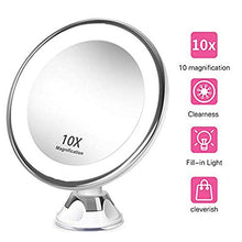 Varadyle Specchio cosmetico illuminato con luce a LED, ingrandimento 10x, ventosa girevole a 360°, per casa, scrivania, bagno, viaggio