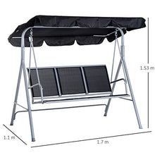 Outsunny Dondolo da Giardino a 3 Posti in Metallo, Tetto Parasole Rimovibile e Lavabile, Nero e Argento, 170x110x153cm