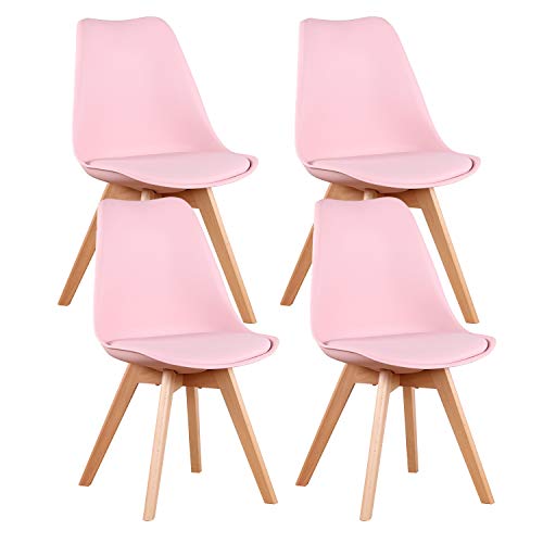 INJOY LIFE Sedia da pranzo Sedia da cucina Sedia moderna metà secolo con gambe in legno e sedie imbottite per sala da pranzo, soggiorno, camera da letto, set di 4, rosa