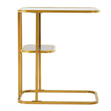 Tavolino laterale con telaio metallico, tavolino da divano a forma di C, tavolino da caffè interno con ripiano portaoggetti per casa, carico massimo di 20 kg