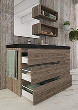 Mobile da bagno sospeso - Misura: L.150 P.50 cm - Finitura: Laccato Crema Opaco e Rovere Terra - Top: veletta Resina Materica vasca integrata colore Grigio Scuro - 100% made in Italy