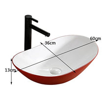 Nordico Esterno Rosso Interno Bianco Ovale Sottile Lavandino Ceramico 60 CM Bagno Sopra Contro Lavabo Lavabo Arte Bacino Lavabi (colore : A)