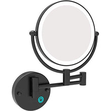 MRJ 8'' Specchio da Parete per Bagno Bilaterali 5X, Specchio per Trucco con Luce a LED, Specchio Cosmetico Ingranditore, 360° Girevole e Rotondo, Ricarica USB Nero