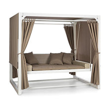 blumfeldt Eremitage - Dondolo Hollywood, Tetto Parasole con Tenda, 236x180x210 cm, Imbottitura Spessa 5 cm, 3 Cuscini, Acciaio Massiccio, Bianco/Talpa