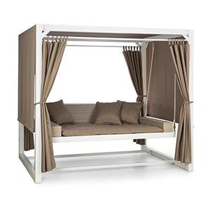 blumfeldt Eremitage - Dondolo Hollywood, Tetto Parasole con Tenda, 236x180x210 cm, Imbottitura Spessa 5 cm, 3 Cuscini, Acciaio Massiccio, Bianco/Talpa