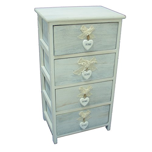 Euronovità EN-221480 Cassettiera Portaoggetti stile shabby provenzale in legno con 4 cassetti. Colore Grigio, 40x29x73 cm
