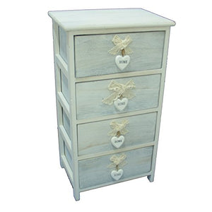 Euronovità EN-221480 Cassettiera Portaoggetti stile shabby provenzale in legno con 4 cassetti. Colore Grigio, 40x29x73 cm