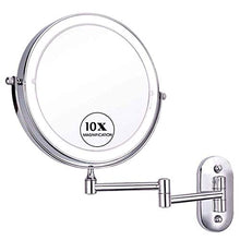 WZDD Specchio da Parete Trucco Bagno con Ingrandimento 10X, Doppio Lato Specchio Cosmetico Ingranditore, Specchio Bagno con Luce LED, Finitura Cromata