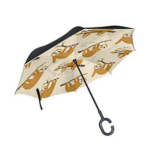 LENNEL con strisce riflettenti di sicurezza notturna a forma di C maniglia Happy Sloth Reverse pieghevole ombrello invertito doppio strato antivento design