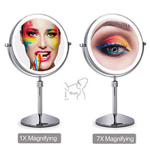 Specchio per Il Trucco Illuminato su Due Lati, Specchio cosmetico da Tavolo ingrandimento 1X 7X con Luce Naturale dimmerabile a 27 LED
