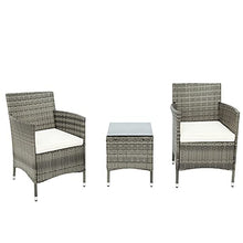 Moimhear Set di mobili da giardino Iowa Balcony, set di mobili da balcone in polyrattan, set da 2 persone, 3 pezzi, con cuscino per seduta, plastica, effetto rattan (grigio)