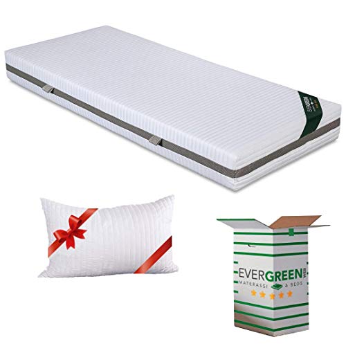 Evergreenweb - Materasso Singolo 80x190 Alto 20 cm con Cuscino in Memory Foam GRATIS Lastra in Waterfoam Ortopedico Rivestimento SFODERABILE Effetto Massaggiante per tutti Reti e Letti Singoli, SLEEPY