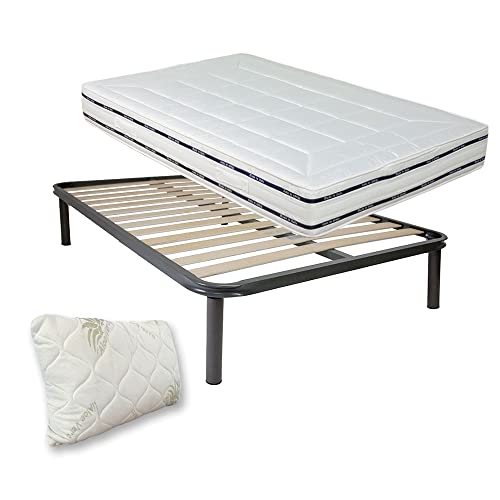 Kit rete e materasso una piazza e mezza 120x190 FINLANDIA più cuscino fiocco memory aloe in regalo, rete una piazza e mezza a doghe 120x190 ortopedica con materasso memory alto 22cm