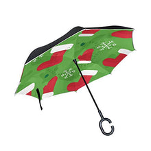 LENNEL Ombrello invertito pieghevole invertito modello calza di Natale doppio strato antivento design a C maniglia con strisce riflettenti di sicurezza notturna