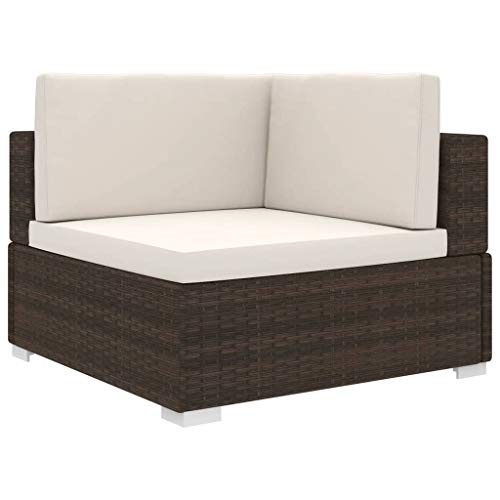 Festnight Poltrona Modulare ad Angolo, Sedie da Esterno con Cuscini Polyrattan Marrone