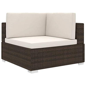 Festnight Poltrona Modulare ad Angolo, Sedie da Esterno con Cuscini Polyrattan Marrone